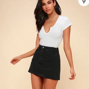 Free People A-Line Distressed Denim Skirt in Worn White